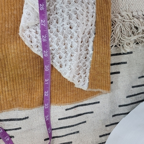 NICK & MO GOLDEN MUSTARD YELLOW RIBBED CARDIGAN W LACE & CROCHET LACE, sz M/L - Picture 15 of 16